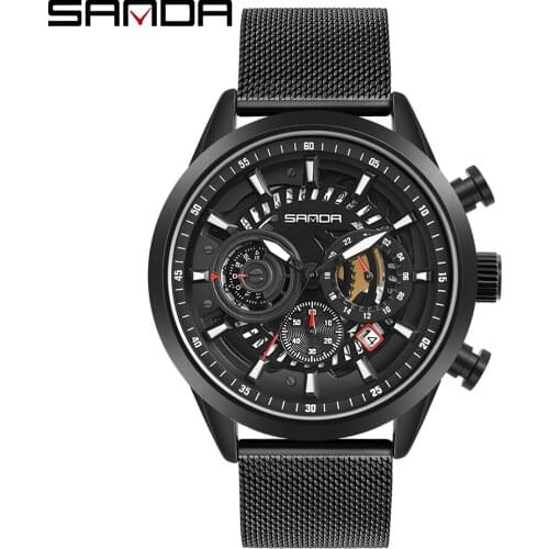 SANDA 2020 Hot Sell Waterproof Men Watch Practical Stopwatch Calendar Quartz Wristwatch Hollow Out Dial Gifts Montre Homme 5010