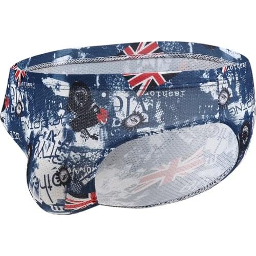 Men Underwear Mens Sexy Print Briefs Bulge Pouch Men Bikini Jockstrap Low Waist Breathable Spandex Gay Underwear Undepants