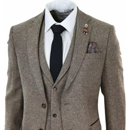 2021 Winter Business Mens Suits 3 Piece Tweed Suit Herringbone Wool Vintage Retro Slim Fit Wedding Suits For Men Costume Homme