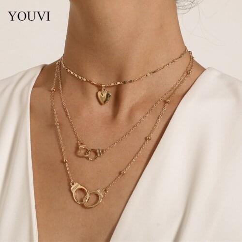 YOUVI Goth Lovers Handcuffs Pedant Ncklace for Women Collier Femme Sweet Heart Vintage Chain Necklace Jewelry Aesthetic Charms