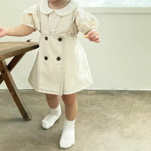 Korean girls' new summer dresses denim vest college princess dress girls dress kids clothes