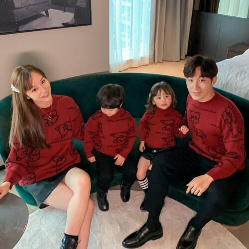 Fall Warm Knitting Sweater for Couples Cartoon Pullovers for Girls and Boys Fashion Famlily Matchy Clothes Mum Daughter Tops New