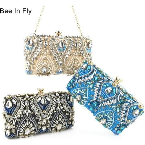 Bee In Fly European Style Handmade Ladies Beaded Evening Bag Pearl Bridal Clutch Purse Bag