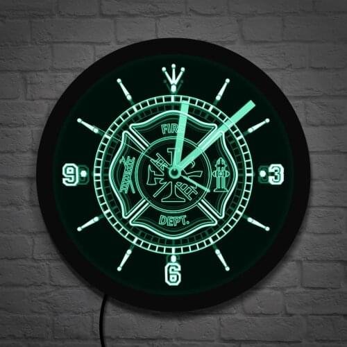 Fire Department LED Neon Wall Clock Rescue Fire Dept Color Changing Wall Light Gift For Fireman Firefighter Luminous Wall Clock