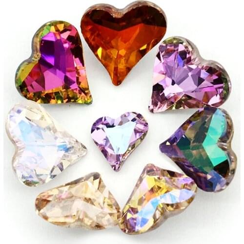 Iridescent Heart Shaped Jewelry Decoration Pointback Loose Rhinestones for Nails K9 Glass Strass Crystal Glue on Clothing Crafts