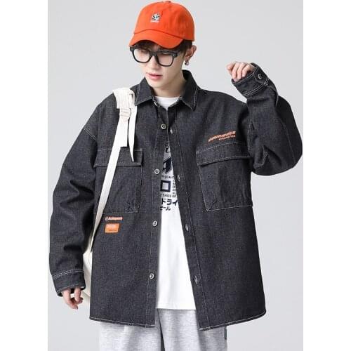 Preppy Style Men Fashion Clothing Trends Denim Shirts 2021 Spring Autumn New Japanese Streetwear Blue Black Casual Shirts