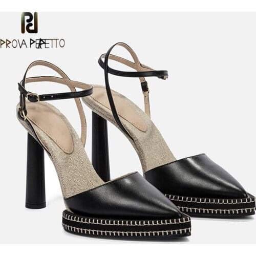 Summer New High-heeled Sandals Womens Genuine Leather Pointed Toe Shallow Mouth Platform Thick Heel Fashion Show Sandals