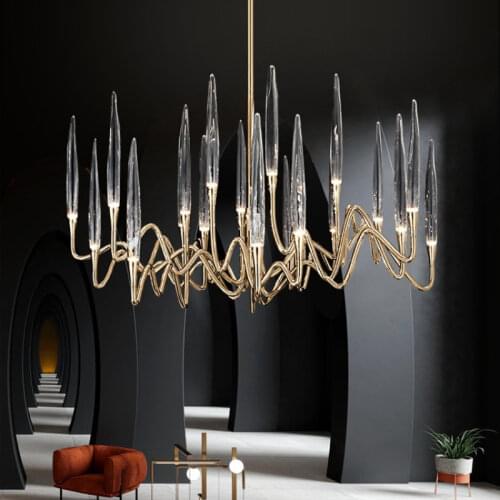 Modern Luxury Lustre Shiny Gold Led G4 Chandelier Villa Living Room Led Luminarias Acrylic Shades Chandelier Lighting Fixtures