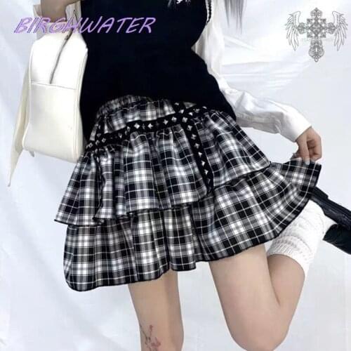 Womens Plaid Skirt Summer Lace Girls Crop Streetwear Black Ruffles Mini Pleated Skirts Japanese Gothic Hippie Kawaii Skirt