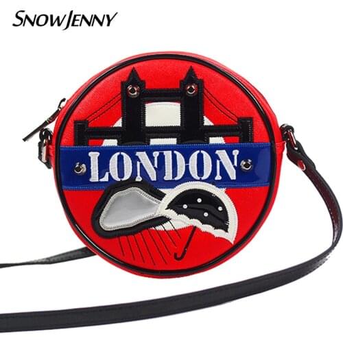 Women Bag Leather Patchwork Embroidery Messenger Bag Girl Shoulder Bags Female Bag Braccialini Brand Style Cartoon London Bridge