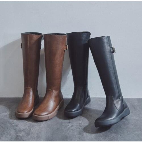 Knee High Boots Woman Leather Boots Female Women Shoes 2021 Design Ladies Shoes Women Heels Chunky Platform Heels Woman Booties