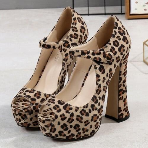 Elegant Comfortable Peep Toe Platform Super High Heels Leopard Print Single Shoes Women PU Leather Pumps Shoes Woman DB0054