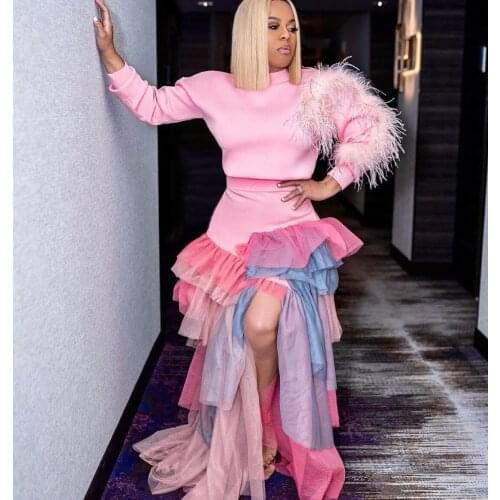 2022 Newest Colorful Mermaid Split Women Tulle Skirts Sexy Long Mix Color Tulle Skirts To Party Female Bottom