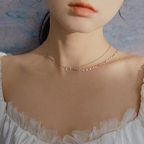2021 New Circle Necklace Clavicle Double Chain Female Trendy Simple Unique Design Choker Accessories dz699
