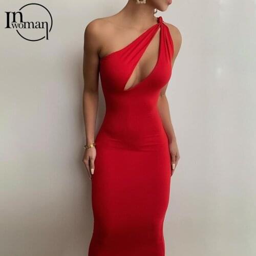 Inwoman Summer Sexy Bodycon Midi Dress Women Sleeveless Black Red Wrap Dresses For Women Bandage Elegant Party Ladies Dress New