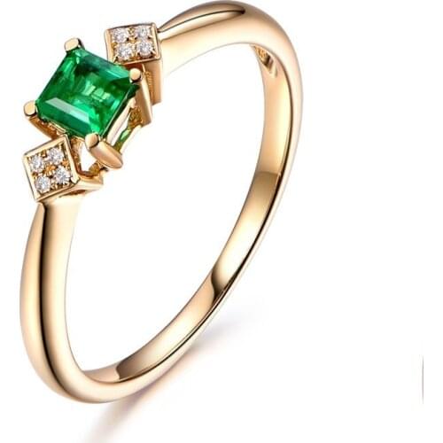 18k Yellow Gold Plated Green Emerald Rings For Women Square Cut Green Tourmaline Zircon Wedding Engagement Ring Gemstone Jewelry