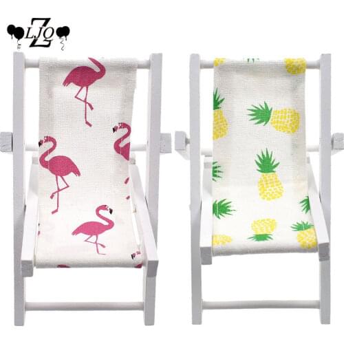 ZLJQ Miniature Foldable Wooden flamingo Pineapple Beach Chair Chaise Longue Toys Dollhouse Accessories Kit Party Decoration
