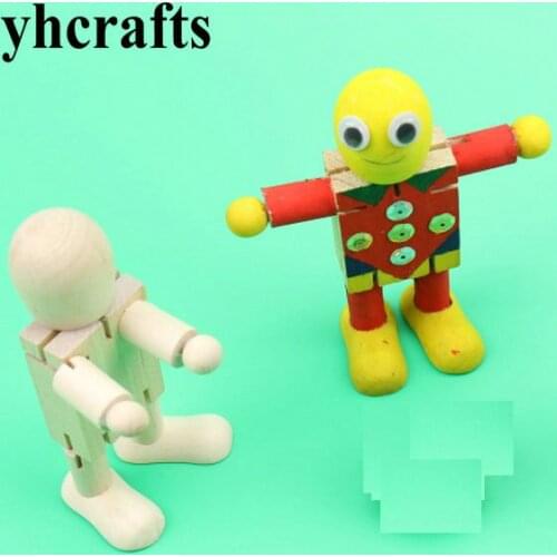 1PC Paint unfinished wood robot Drawing crafts kids toys Early educational toy Kindergarten crafts Drawing toys set Activity OEM