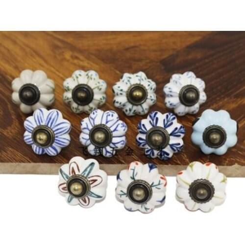1pc 41MM Dia Ceramic Door Drawer Handles Pumpkins Knobs Europe Ceramic Cabinet Cupboard Handles Pull Drawer Dresser Knobs pulls
