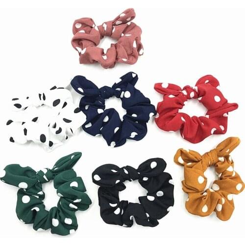 1pcs Fashion Polka Dot Scrunchies Cotton Bunny Ear Scrunchies Girls Elastic Hair Tie Ponytail Holder Women Hair Accessories