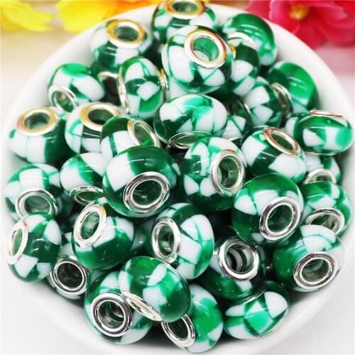 10Pcs New Patchwork Color Resin Muranos European Large Hole Spacer Beads Craft Beads Charms for Pandora Bracelet Jewelry Making