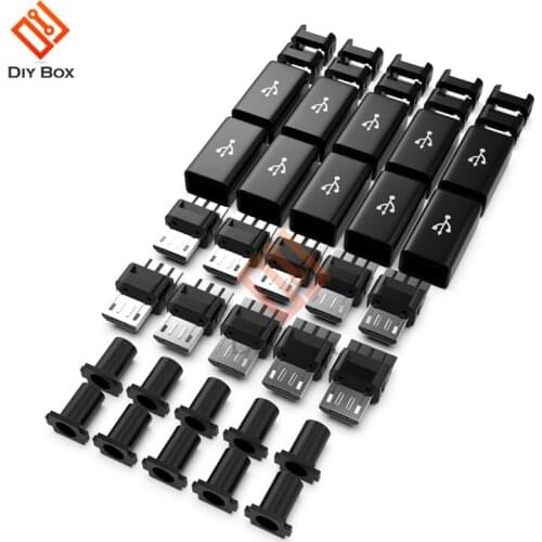 10Pcs/lot Micro USB Cable Male Plug Connector DIY Kit With Covers Case Black DIY Data Cable Accessories Mini Plug Terminals