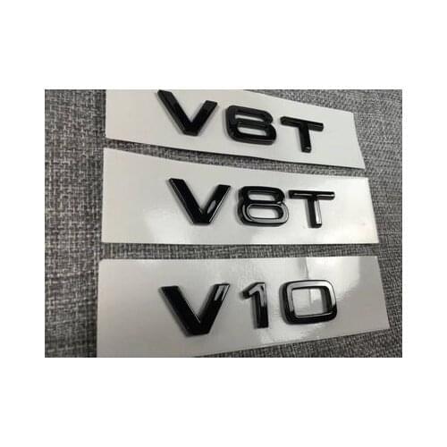 10X Car Styling ABS Glossy Black V6T V8T V10 Side Body Emblem Tail Trunk Fender Badge Sticker For Audi A4 A3 A5 A6 A1 Q3 Q5 Q