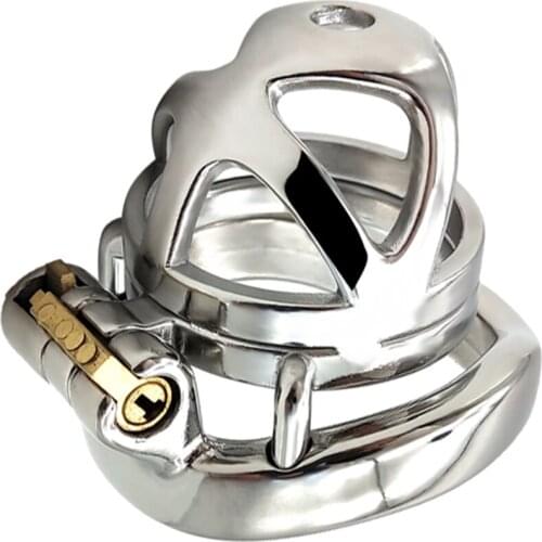 2021 Sm Game Flirting Stainless Steel Chastity Lock Male Penis Cock Cage Fetish Penis Ring With Key Adult Metal Strap Sex Toy