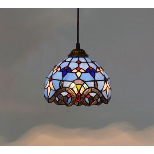 20cm8-Inch Blue Baroque Mediterranean Creative Tiffany Colored Glass Balcony Corridor Colored Glass Hanging Lamp