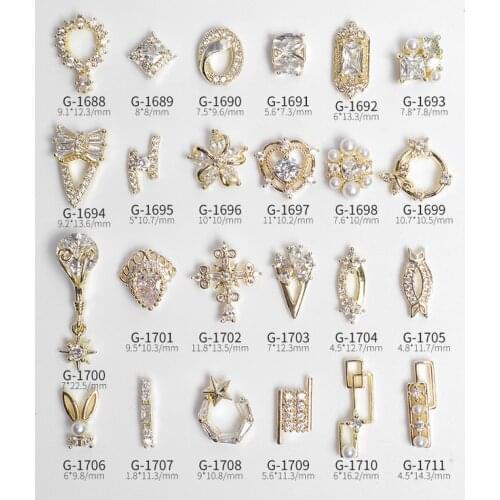 3PCS, Nail Art Delicate Shapes Gold Alloy With Zircon Jewelry Rhinestones For Nail Tips Decorations