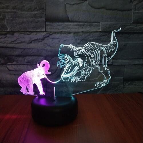Elephant And Tyrannosaurus 3d Night Lamp Visual Creative Colorful 3d Light Fixtures Control Touch U Stereo Kids Lamp