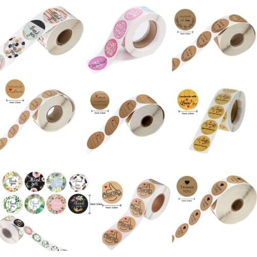 500pcs Sticker DIY Bronzing Thank You Blank Pink Transparent Baking Cake Flower Decoration Package Label 2.5cm Seal Sticker
