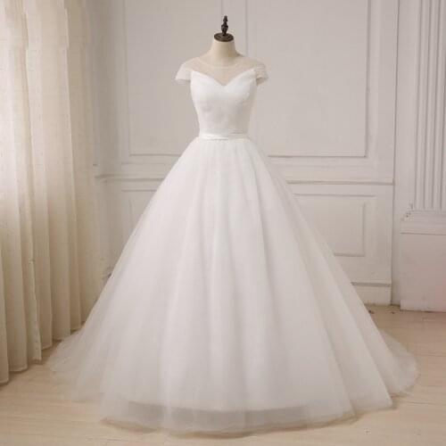 Jiayigong White Ivory Ball Gown Wedding Dresses for Bride Vintage Short Sleeves Scoop Neck Wedding Dress Plus size