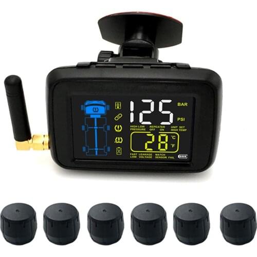 TPMS Wireless Car Tire Pressure Monitoring System +6 Wheel Tires External Sensor LCD Enhanced Signal Car Security