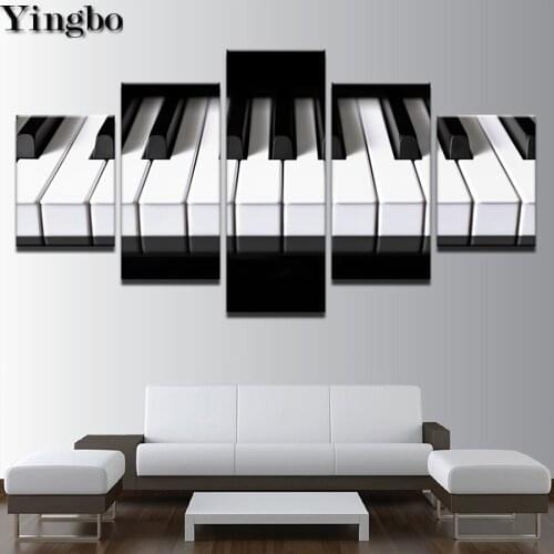 Black White Piano Keys diamond painting 5 Panel diamond embroidery mosaic picture of rhinestones cross-stitch home decoration