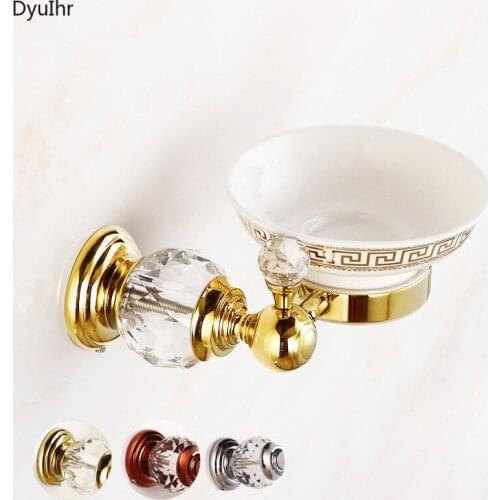 DyuIhr all-bronze gold wall-mounted luxury crystal soap dish soap net jade blue and white porcelain bathroom accessories
