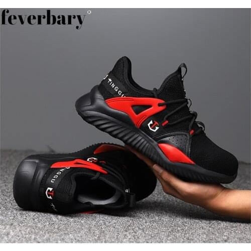 Feverbary Mens Lightweight Safety Trainers Steel Toe Cap Women Work Shoes Hiking boots Comfortable and breathable