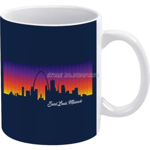 Stl Sunset Coffee Mugs Ceramic Personalized Mugs 11 Oz White Mug Tea Milk Cup Drinkware Travel Mug Prairiegrouse Saint Louis Sai