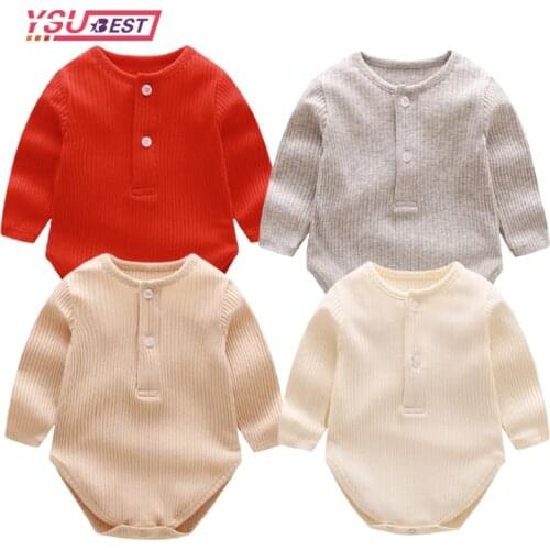 Spring Autumn Newborn Baby Girl Rompers Baby Girl Long Sleeve Pure Color Rompers Cotton Baby Boy Girl Rompers Clothes