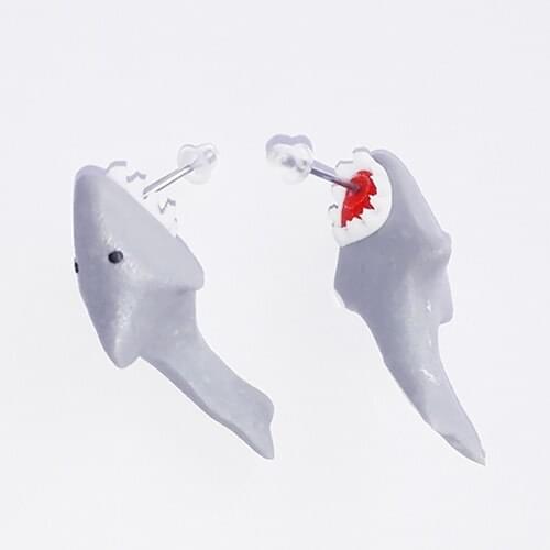 Cute 3D Shark Bite You Stud Earrings Polymer Clay Women Girl Jewelry Xmas Gift