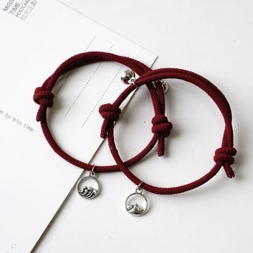 Sea Wave Mountain Magnet Couple Bracelets 2 Pcs/set Adjustable Rope Weaving Magnet Attract Friendship Simple Couple Jewelry