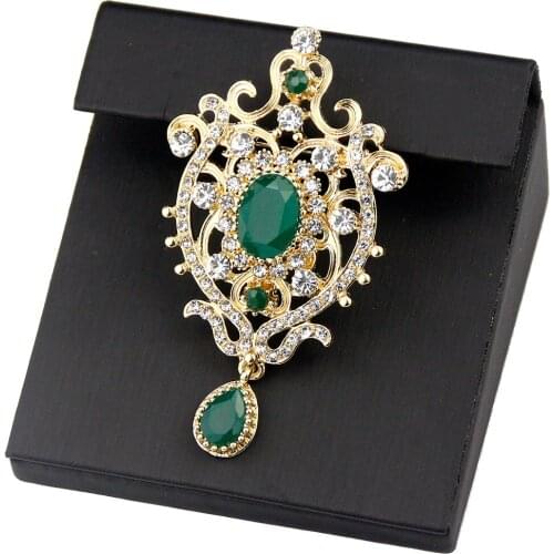 Neovisson Gold Color Flower Women Brooch Pin Ethnic Crystal Wedding Jewelry Indian Arab Bridal Bijoux Morocco Caftan Brooches