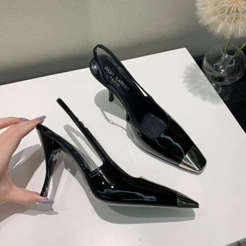 2021 New Summer Metal Small Square Toe Shallow Mouth With Stiletto Heel Womens Sandals