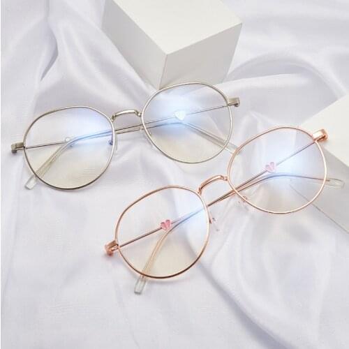 2021 Fashion Trend Panda Heart Glasses Anti-blue Light Eyeglass Metal Round Frame Finished Myopia Reading Glasses 0 To -4.0