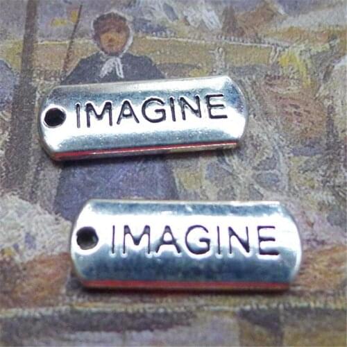 BULK 30 Alloy Antique Silver Plated Rectangle Engraved Word Imagine Charms Pendants 8*21mm