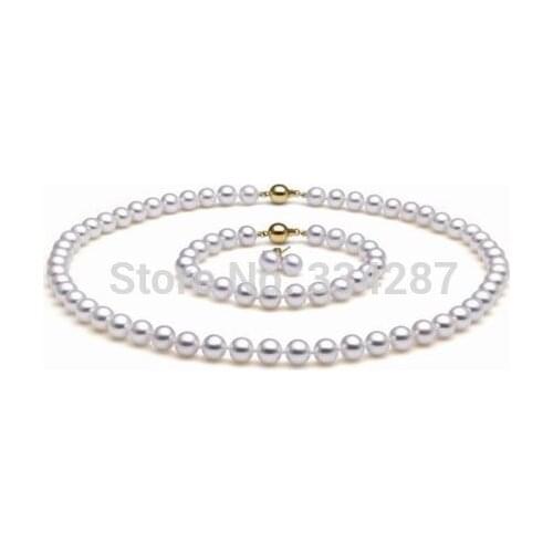 Wholesale good Highest Quality 7-8mm White pearl Set necklaces&bracelets&Earring Natural Freshwater pearl 925 jewelry