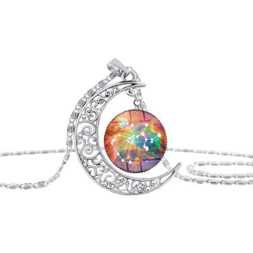 Gift 1 Sagittarius Star Sky Universe Planet 12 Constellation sign Crescent Necklace Geometric Necklace Half Moon Zodiac jewelry