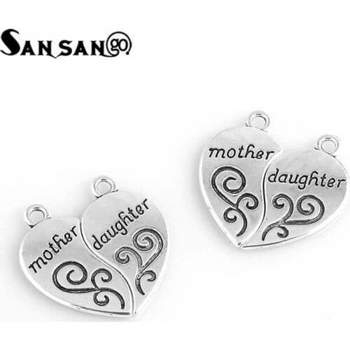 Alloy Heart Split Mother Daughter Puzzle Charms Pendant DIY Bracelet Necklace For Mom Baby Daughter Jewelry Accessories