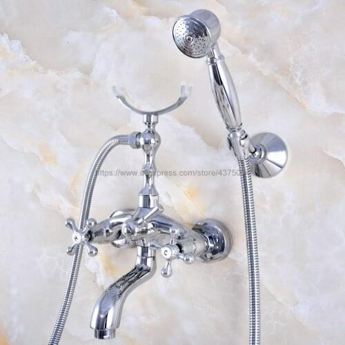Polished Chrome Wall Mounted Bathroom Clawfoot Bathtub Faucet & Hand Shower Basin Sink Mixer Tap & Hand Shower Nna757