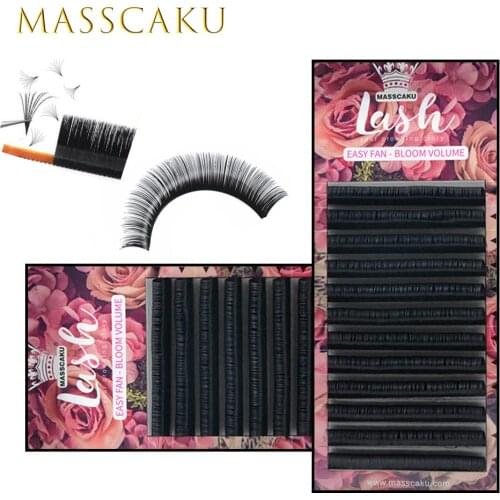 MASSCAKU Easy Fan Makeup Lashes Auto Blooming Eyelash Extensions for Professional Eye Lash Building 0.05/0.07/0.10 Faux Mink